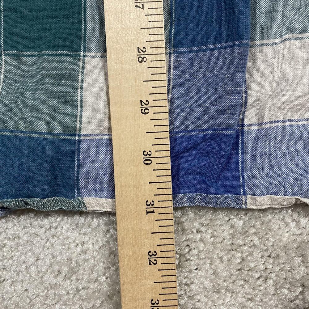 VTG Eddie Bauer Shirt Mens L Blue Green Plaid Linen Button Down 90s Summer - Picture 6 of 7
